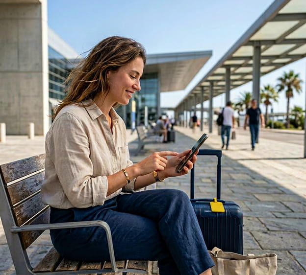 Un viatger reservant un trasllat al seu telèfon